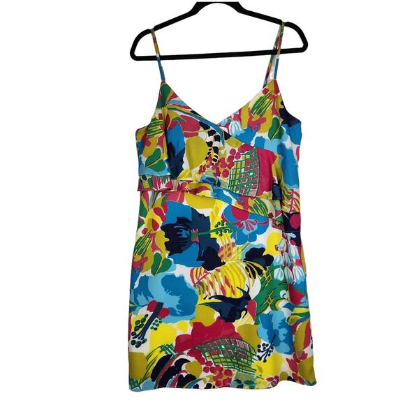 J. Crew Dress Womens Size 10 Colorful Ruffle Adjustable Straps Mini Dress - Picture 6 of 15